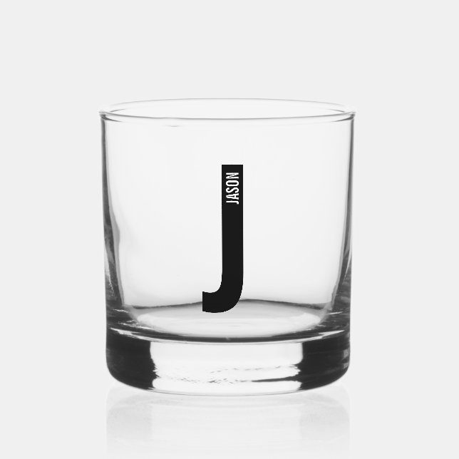 Vaso De Whiskey Monograma y nombre negrita personalizado moderno (Anverso)