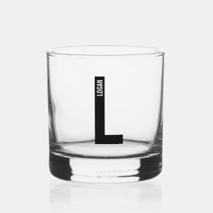 Vaso De Whiskey Monograma y nombre personalizados modernos en negr