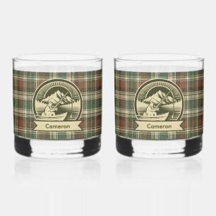 Vaso De Whiskey Montaña Lago Barco de Pesca Cuadro de Oliva Marrón