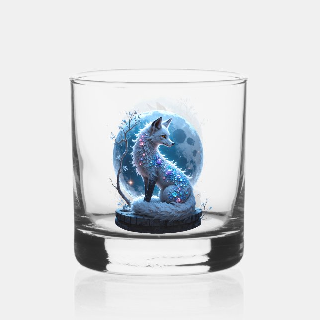 Vaso De Whiskey Moonlit Crystal Fox – Guardian of Silent Dreams.  (Anverso)