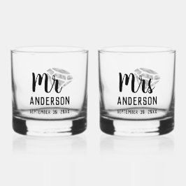 Vaso De Whiskey Mr & Mrs Personalized Stemless Whisky Glass Set