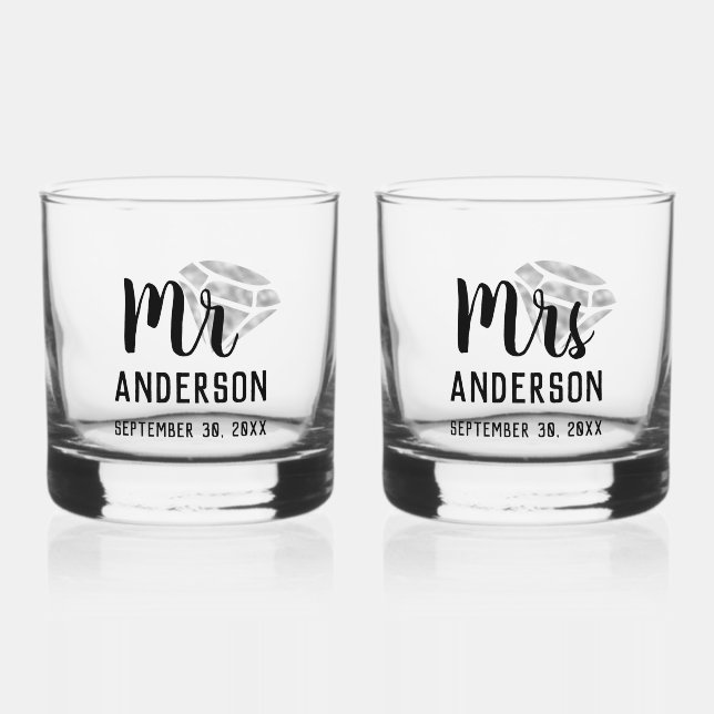 Vaso De Whiskey Mr & Mrs Personalized Stemless Whisky Glass Set (Anverso)