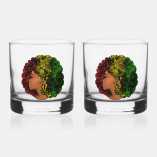 Vaso De Whiskey Mujer negra rasta afro rojo amarillo verde