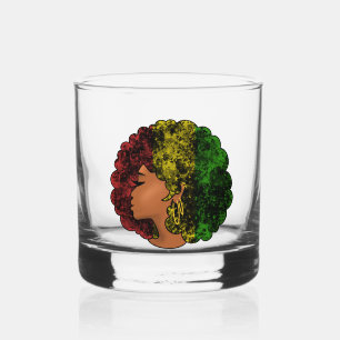 Vaso De Whiskey Mujer negra rasta afro rojo amarillo verde 