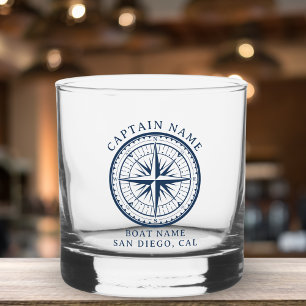 Vaso De Whiskey Name of your boat Nautical Vintage Compass
