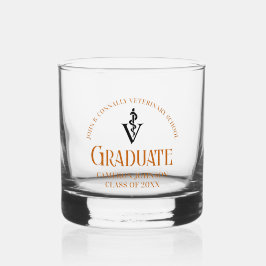 Vaso De Whiskey Naranja Personalizado de Graduación de Escuela Vet