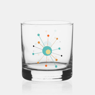 Vaso De Whiskey Naranja Turquesa Edad Atómica Starburst Mid Centur