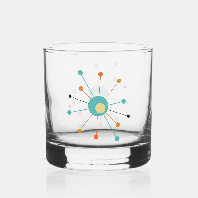 Vaso De Whiskey Naranja Turquesa Edad Atómica Starburst Mid Centur (Anverso)