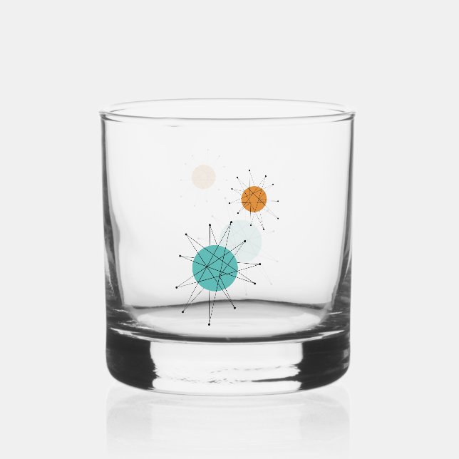 Vaso De Whiskey Naranja Turquesa Franciscano Starburst del siglo M (Anverso)