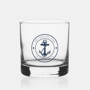 Vaso De Whiskey Nautical Anchor Bote Name Navy Blue Boating Person