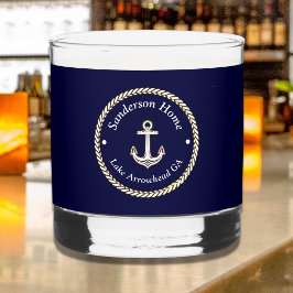 Vaso De Whiskey Nautical Anchor Rope Navy Blue White Monograma Nom