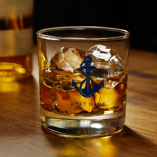 Vaso De Whiskey Nautical Bote Name Navy Blue Anchor Personalizado