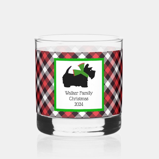 Vaso De Whiskey Navidades de Scotty Dog y Tartan (Anverso)