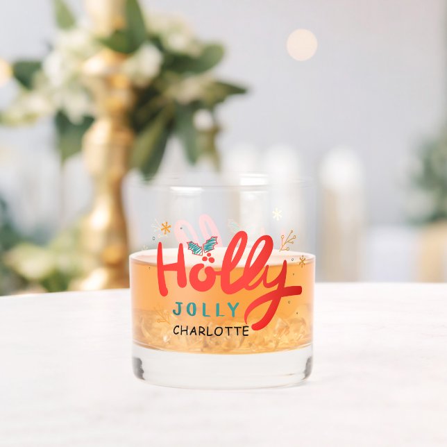 Vaso De Whiskey Navidades Holly Jolly Fun Winter Nombre personaliz (Insitu (Boda))
