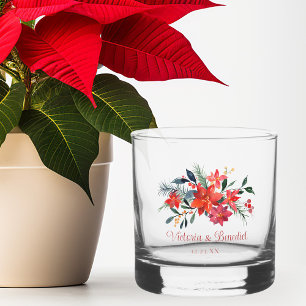 Vaso De Whiskey Navidades rojos Poinsetta Floral Custom Wedding