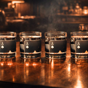 Vaso De Whiskey Noche de Poker Negro y Dorado