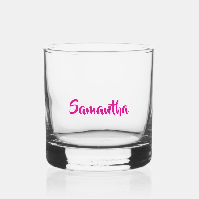 Vaso De Whiskey Nombre de monograma rosa personalizado (Anverso)