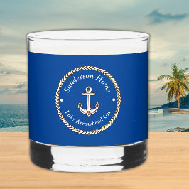 Vaso De Whiskey Nombre del Monograma Blanco Azul Azul del Ancla Ná