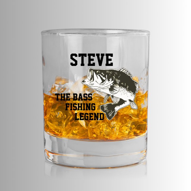 Vaso De Whiskey Nombre gracioso Bass Largemouth Bass Legend Sports (Personalized Bass Fishing Whiskey Glass. The bass fishing legend!)