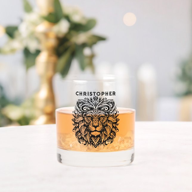 Vaso De Whiskey Nombre para añadir león tribal (Insitu (Boda))