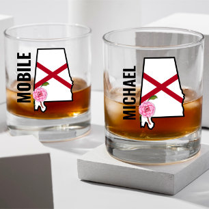 Vaso De Whiskey Nombre personalizado Bandera de Alabama y camellia