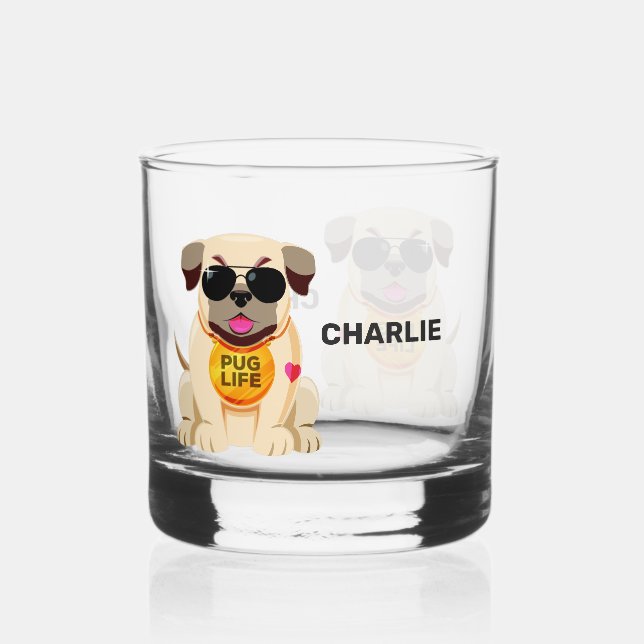 Vaso De Whiskey Nombre personalizado de Pug Life (Anverso)