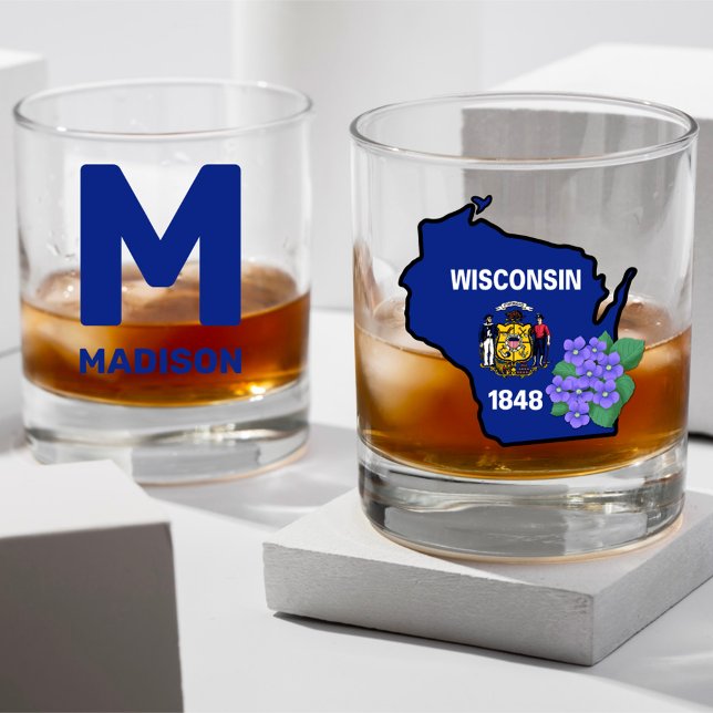 Vaso De Whiskey Nombre personalizado de Wisconsin Flag y Flower Bl (Subido por el creador)