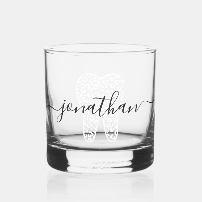 Vaso De Whiskey Nombre personalizado Dental Leopard Print Tooth Gi (Anverso)