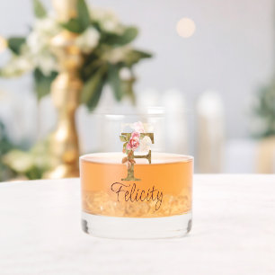 Vaso De Whiskey Nombre personalizado letra F hoja de oro rosas ros
