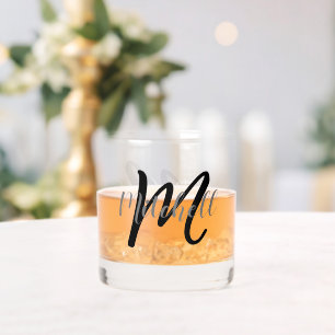 Vaso De Whiskey Nombre Personalizado Monograma Simple