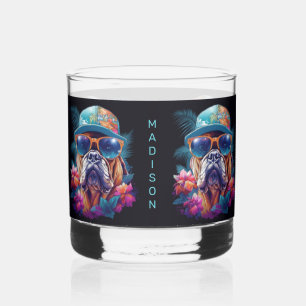 Vaso De Whiskey Nombre personalizado Perro de vacaciones tropical