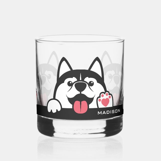 Vaso De Whiskey Nombre personalizado Siberian Husky cutto (Izquierda)