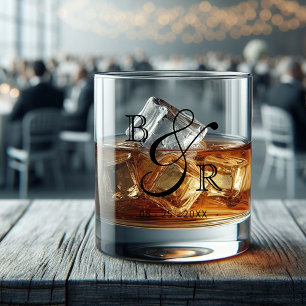Vaso De Whiskey Nombres Iniciales de Pareja Personalizados con Cla