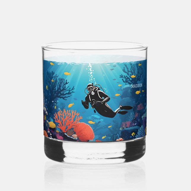 Vaso De Whiskey Nombres personalizados Buceador de Scuba (Anverso)