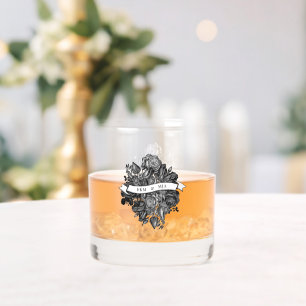 Vaso De Whiskey Novia y Groom Monograma inician Rosas negros