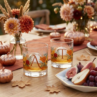 Vaso De Whiskey Novios Monograma Novia Novio Otoño Boda de Otoño
