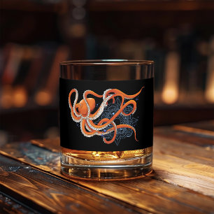 Vaso De Whiskey Octopus Naranja Mandalla Blue