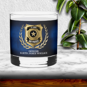 Vaso De Whiskey Oficial de policía Escudo Glass de Rocas Personali