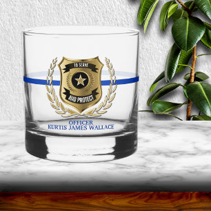 Vaso De Whiskey Oficial de policía Escudo Glass de Rocas Personali
