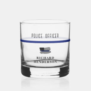 Vaso De Whiskey Oficial de Policía Personalizado Línea Azul Delgad