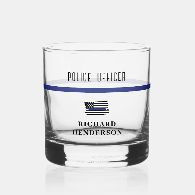 Vaso De Whiskey Oficial de Policía Personalizado Línea Azul Delgad (Anverso)