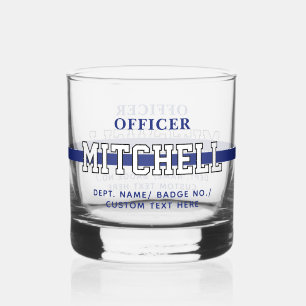 Vaso De Whiskey Oficial de Policía Personalizado Línea Azul Delgad
