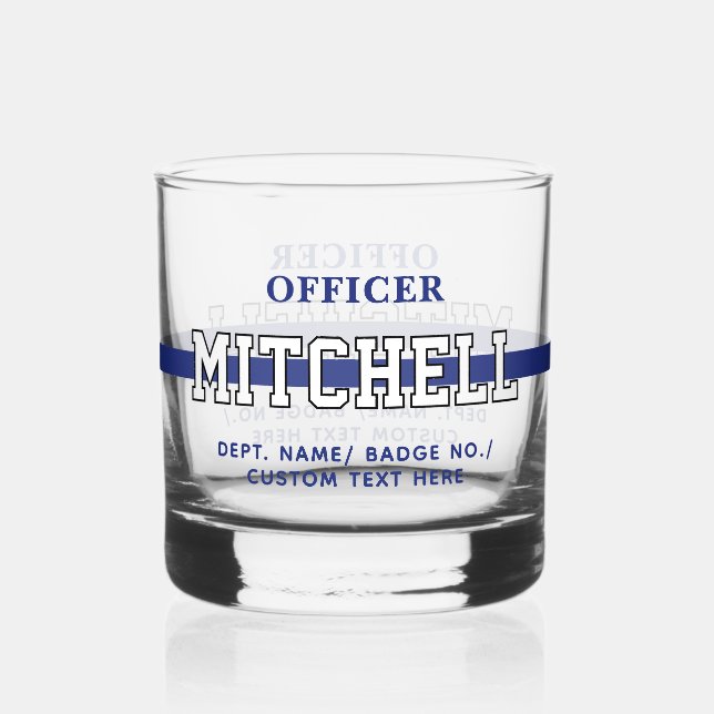 Vaso De Whiskey Oficial de Policía Personalizado Línea Azul Delgad (Anverso)