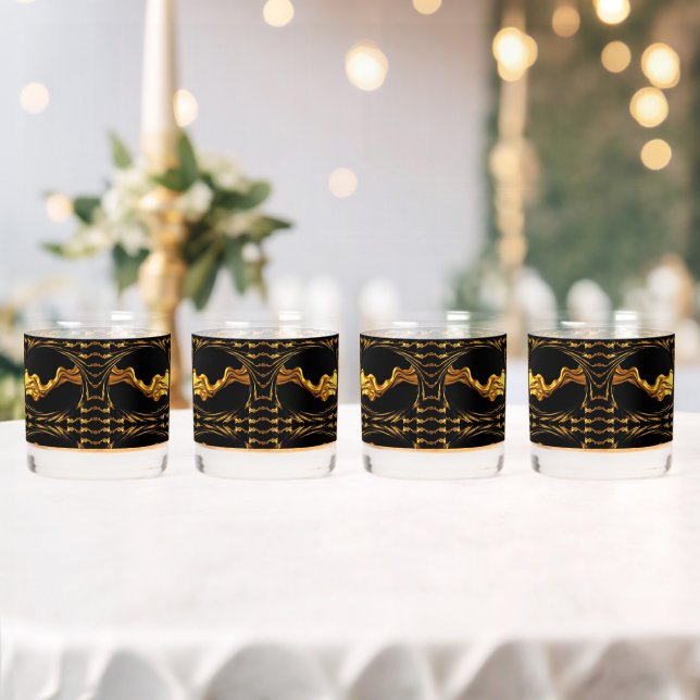 Vaso De Whiskey Opulent Swirl Liquid Gold Black Monochrome Designe (Insitu (Boda))