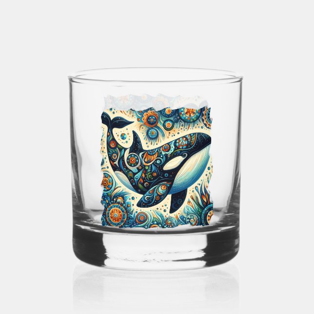 Vaso De Whiskey Orca Asesina Ballena Floral Whimsical Playa Náutic (Anverso)