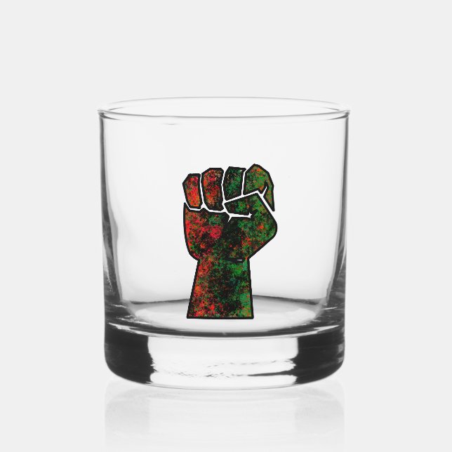 Vaso De Whiskey orgullo negro puño rojo verde panafricana unidad d (Anverso)