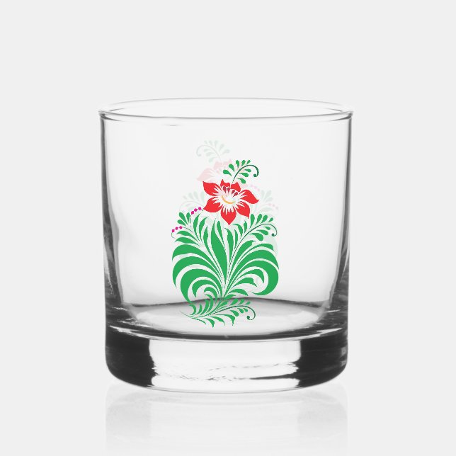 Vaso De Whiskey Ornamental Floral Flower Design – Elegant (Anverso)