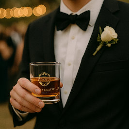 Vaso De Whiskey Ornate Faux Gold Personalizado Monograma Boda