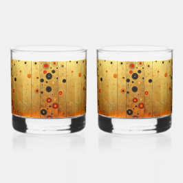Vaso De Whiskey Oro Negro Rojo Patrón Geométrico Moderno