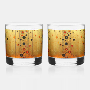 Vaso De Whiskey Oro Negro Rojo Patrón Geométrico Moderno